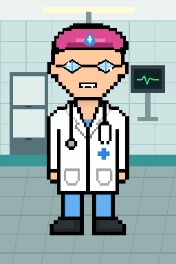 Pixel-art punk with pink beanie and visor
