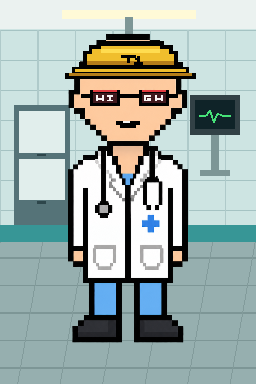 Pixel-art punk with straw hat and red glasses