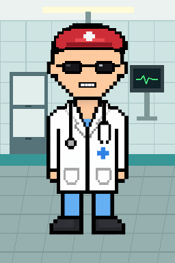 Pixel-art punk with red cap and sunglasses